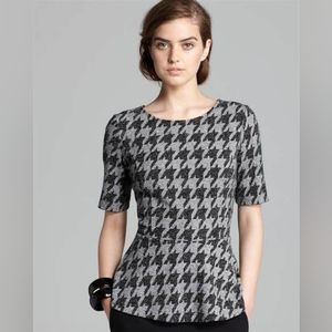 Theory Defta Gray/Black Check Peplum Top Medium